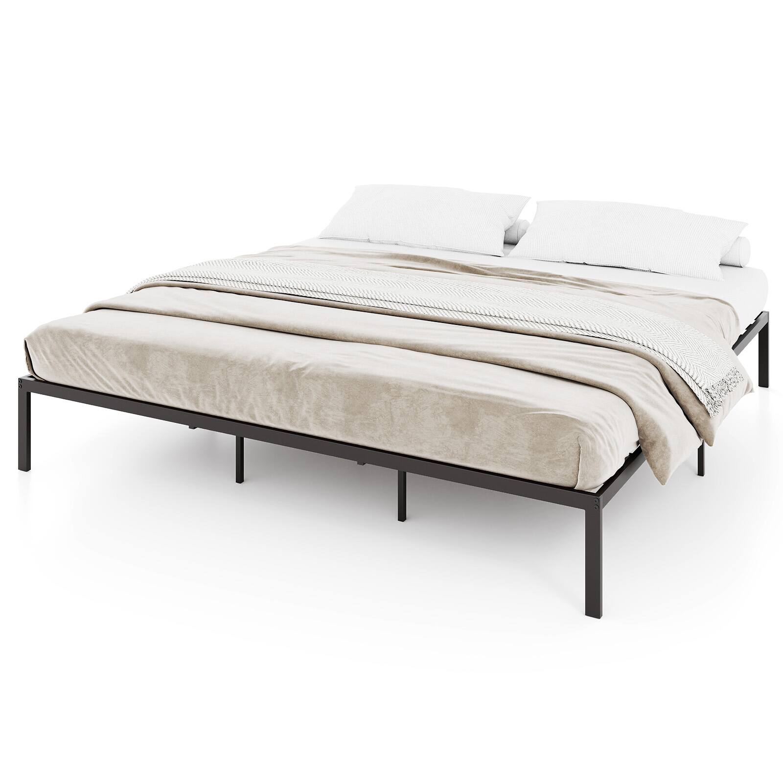 Alt View 9. Gymax - Gymax King Size Metal Bed Frame Heavy Duty Support Slats Mattress Foundation - Black.