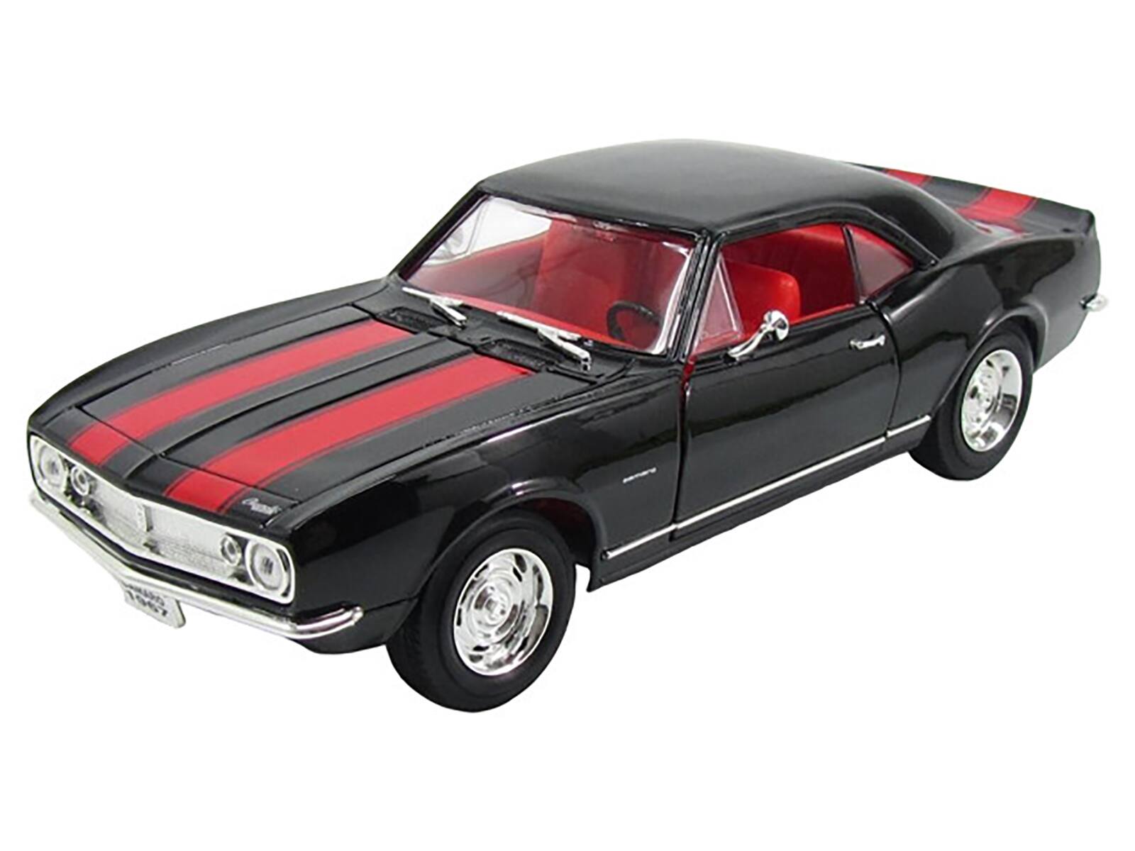 Angle. Road Signature - 1967 Chevrolet Camaro Z/28 Black with Red Stripes 1/18 Diecast Model Car by Road Signature - Black with Red.