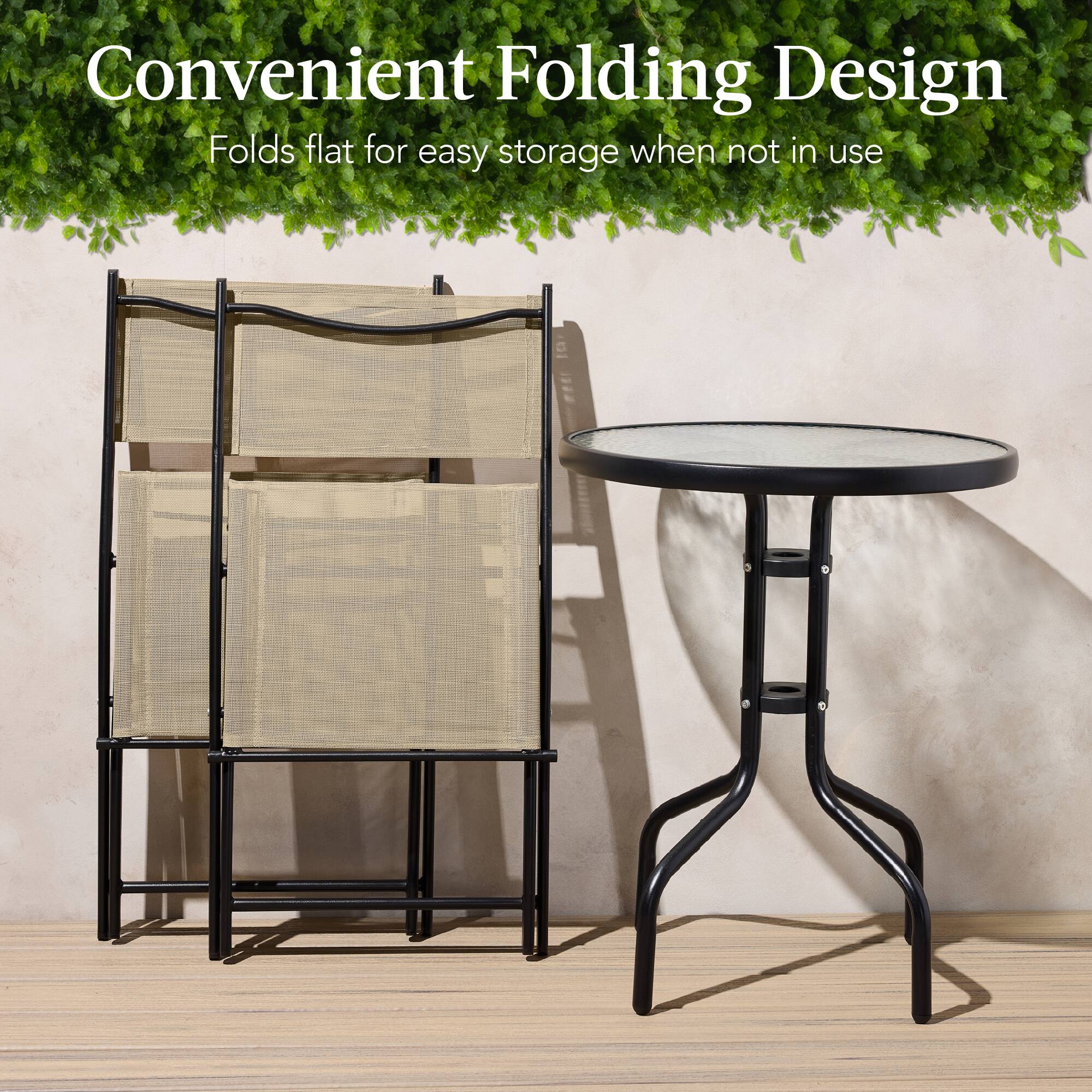 Convenient Folding Design  
Folds flat for easy storage when not in use