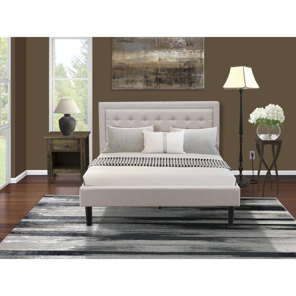 Alt View 4. East West Furniture - FN08Q-1GA0C 2-Pc Platform Queen Bed Set Furniture with 1 Queen Size Frame and a Mid Century Nightstand - Mist Beige - Mist Beige.