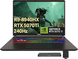 MSI - Vector 16" Gaming Laptop,AMD Ryzen 9 8940HX,64GB DDR5,2TB PCIe SSD,GeForce RTX 5070 Ti,Win 11 Pro,,1TB Dock Set - Gray