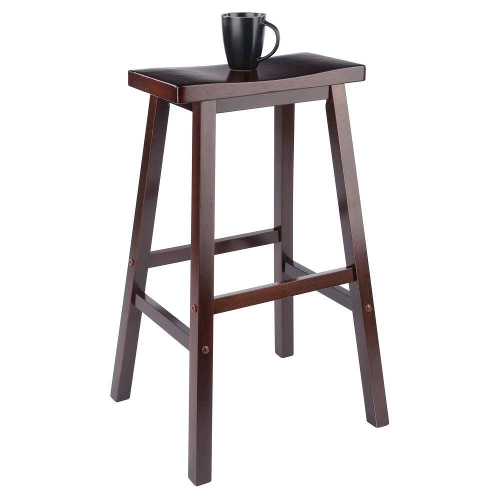 Left. FurniFact - Antique Walnut Solid Wood Saddle Seat Bar Stool - Walnut.
