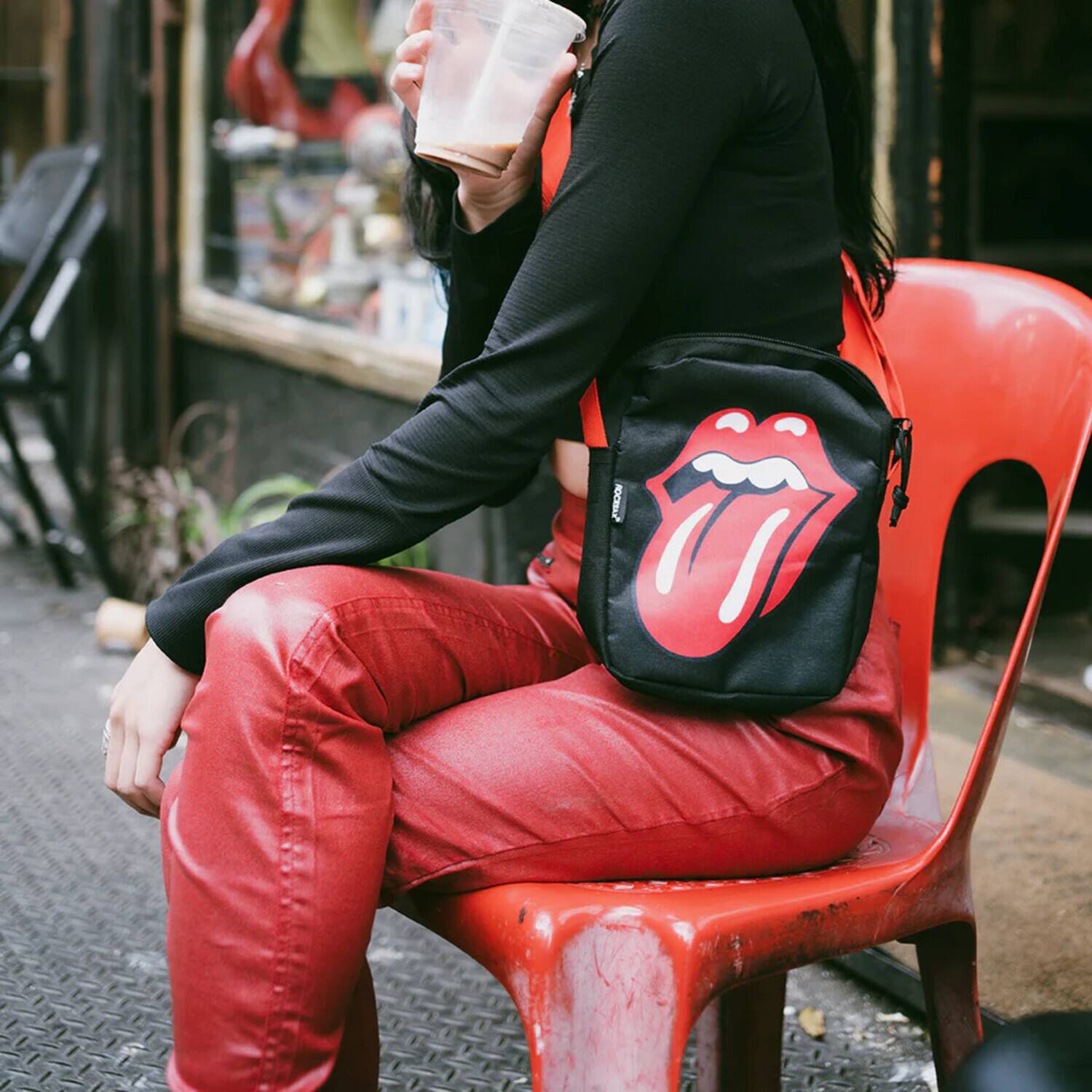 Alt View 1. PopMarket - The Rolling Stones - Rocksax - Rolling Stones - Classic Tongue Logo - Crossbody Bag with Stash - Multicolor.