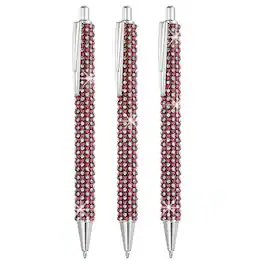 Unique Bargains - Rhinestone Metal Ballpoint Pen, 3pcs Crystal Diamond Pens Black Ink 1.0mm Point Sparkly for Office Note Taking - Purple