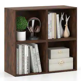 Costway - 4 PCS Wooden Cube Storage Organizer Stackable Open Book Shelf for Small Space Brown - Rustic Brown