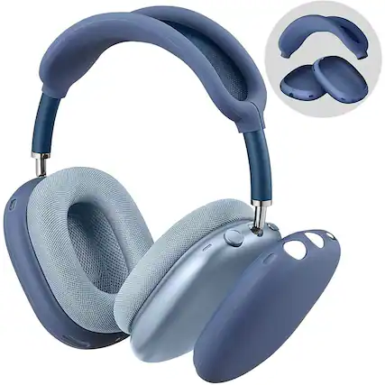 Front. Stock Preferred - Soft Silicone Case Anti-Scratch Cover For Apple AirPods Max Headphones Headband Dark Blue - Dark Blue.