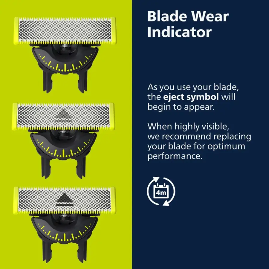 Blade Wear Indicator: As you use your blade, the eject symbol will begin to appear. When highly visible, we recommend replacing your blade for optimum performance. 4m.