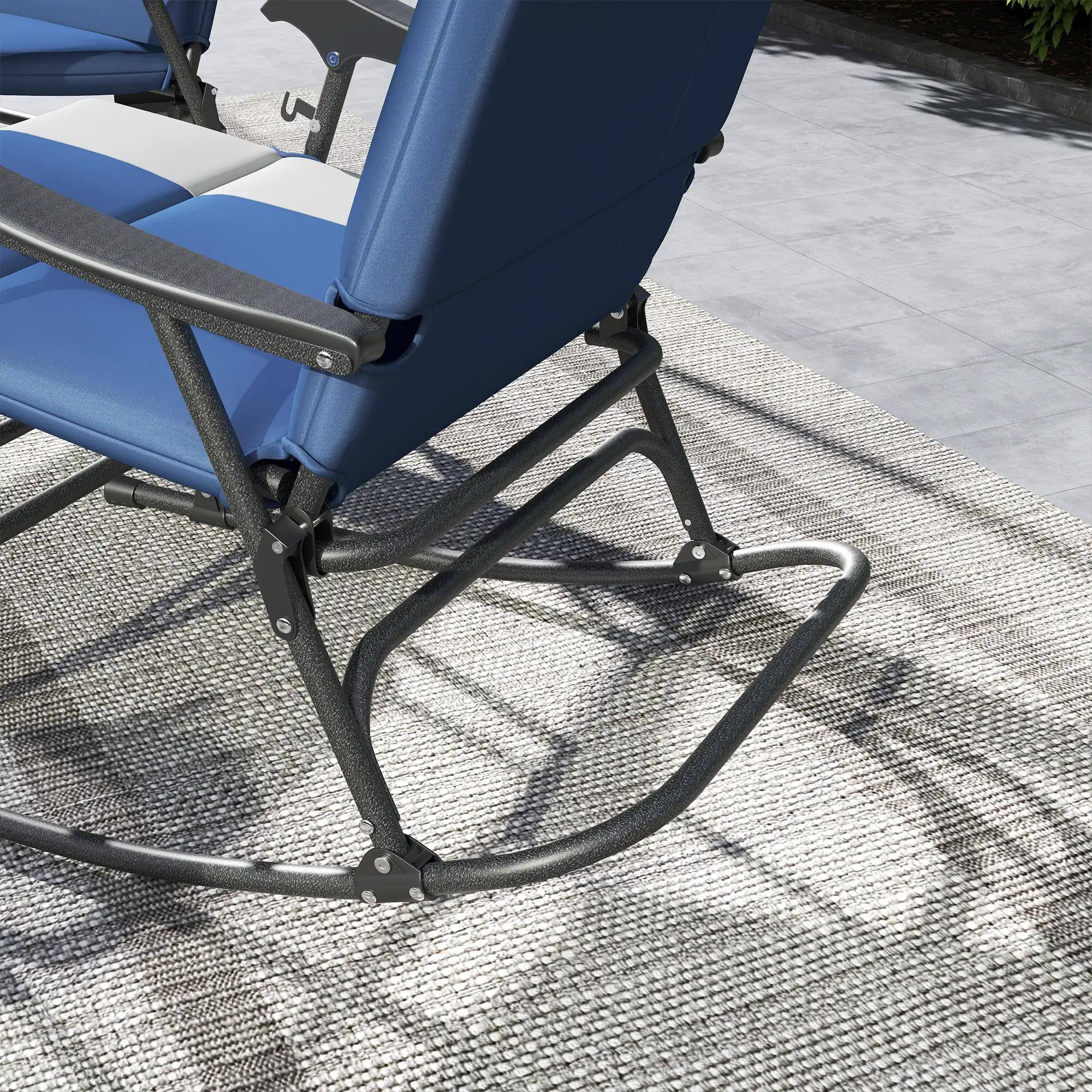 Back. Resenkos - Resenkos Outdoor Rocking Chairs Set of 2, Portable Folding, 400 lbs. Max Load, Comfortable Wide Seats, Dark Blue - Dark Blue.