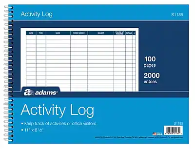 Activity Log
S1185
100 pages
2000 entries
Activity Log
keep track of activities or office visitors
11" x 8 1/2"
adams