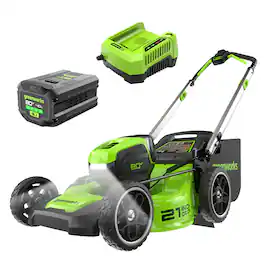 Greenworks - 80V 21" Brushless Cordless (Push) Lawn Mower (LED Headlight), 4.0Ah Battery and Rapid Charger Included - Green