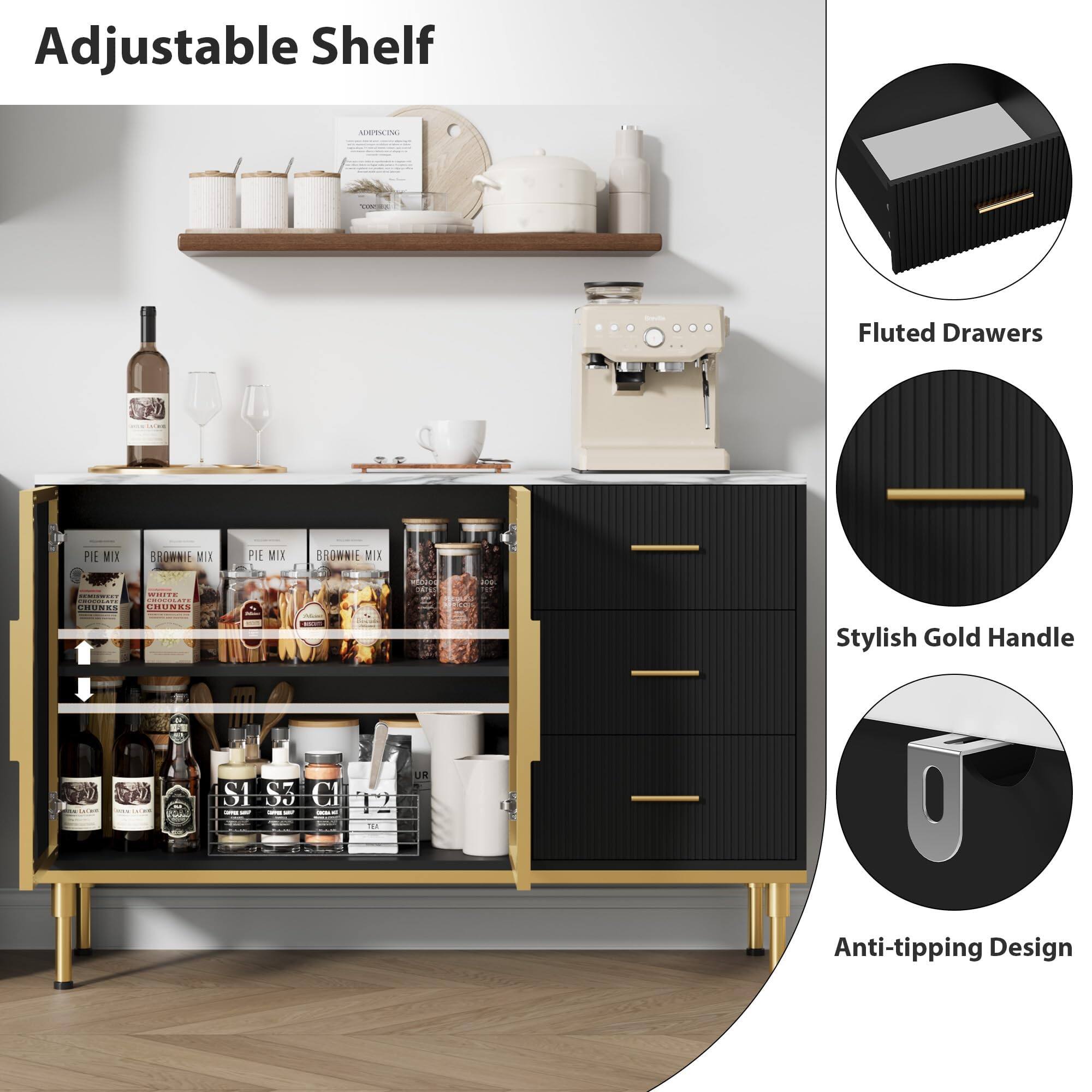 Adjustable Shelf

Fluted Drawers

Stylish Gold Handle

Anti-tipping Design