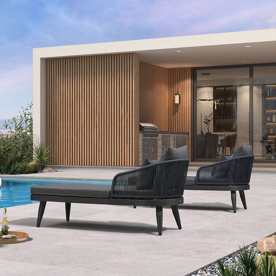 Alt View 1. PURPLE LEAF - Outdoor Chaise Lounge Thick Cushion Aluminum Frame Patio Lounge Chair with Pillow & Lumbar Support Wicker Armrests - Grey.
