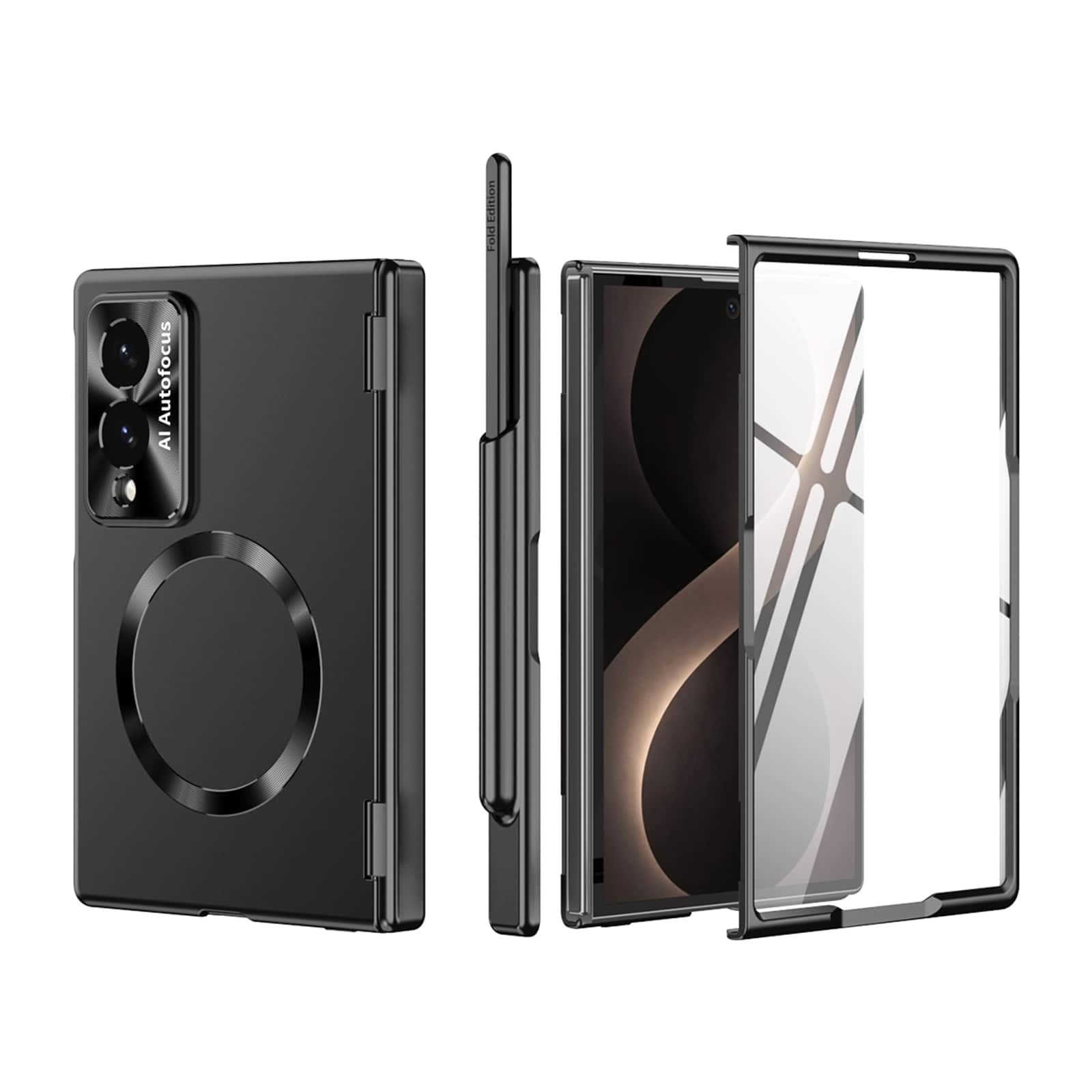 Dteck - For Samsung Galaxy Z Fold8 Rugged Shockproof Magnetic Case 2 Hinge Cover with Stylus and Screen Protector Included - Black price history on PriceWatchPro