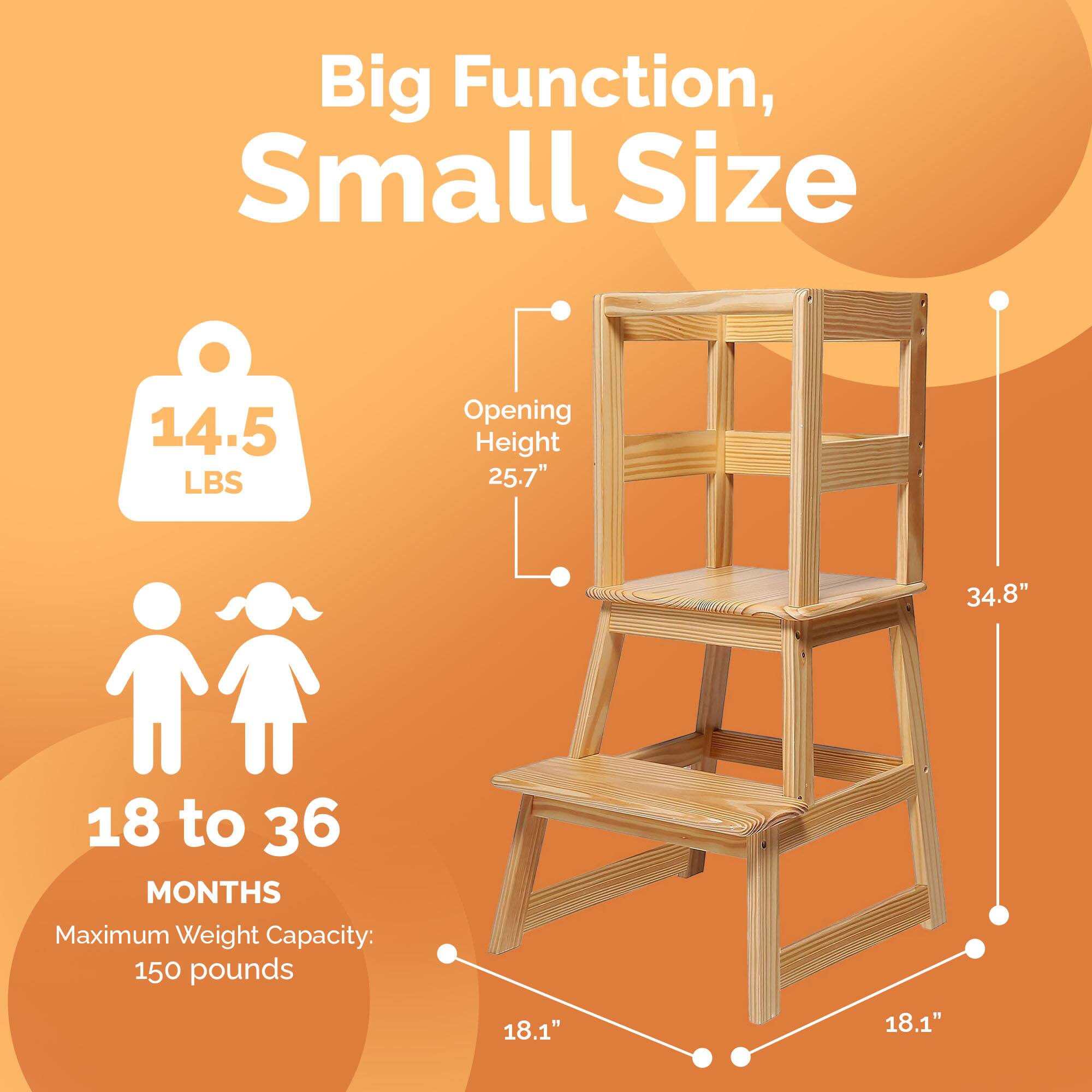Big Function, Small Size

14.5 LBS

Opening Height 25.7"

18 to 36 MONTHS

Maximum Weight Capacity: 150 pounds

34.8"

18.1"