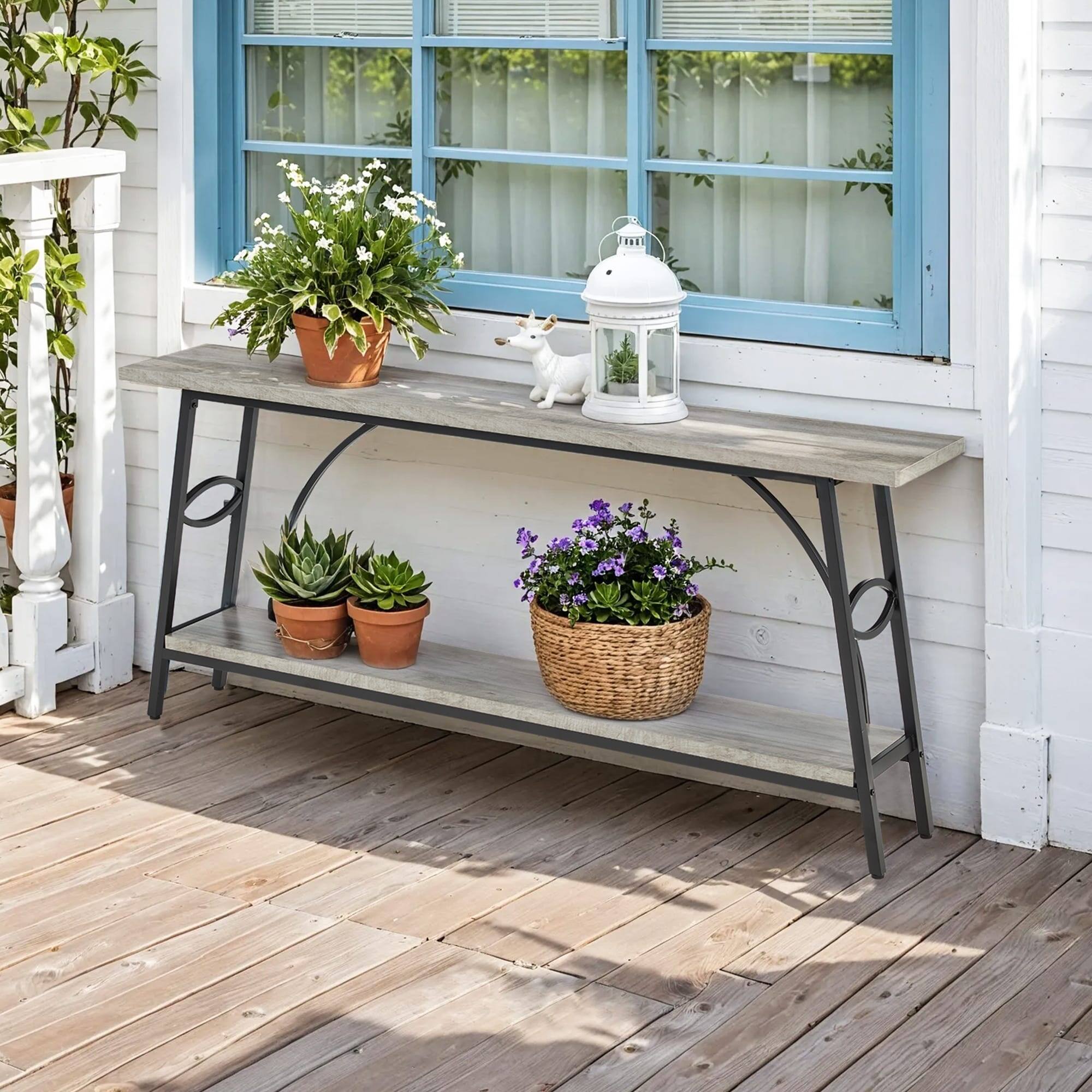 Front. U-HOMY - Half Round Frame Console Table with Shelves, 31.5"H Narrow Entryway Table for Hallway or Behind Sofa - Grey.