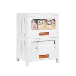 Vecelo - 2-Tier Foldable Drawer Storage Cabinet with Wheels, 1–3 Tier Plastic Rolling Storage Organizer - White