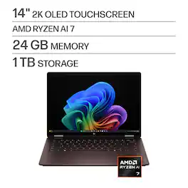 HP - OmniBook X Flip 2-in-1 - 14" 2K OLED Touchscreen Laptop - AMD Ryzen AI 7 (2026) - 24GB Memory - 1TB SSD - Copilot+ - Deep Espresso