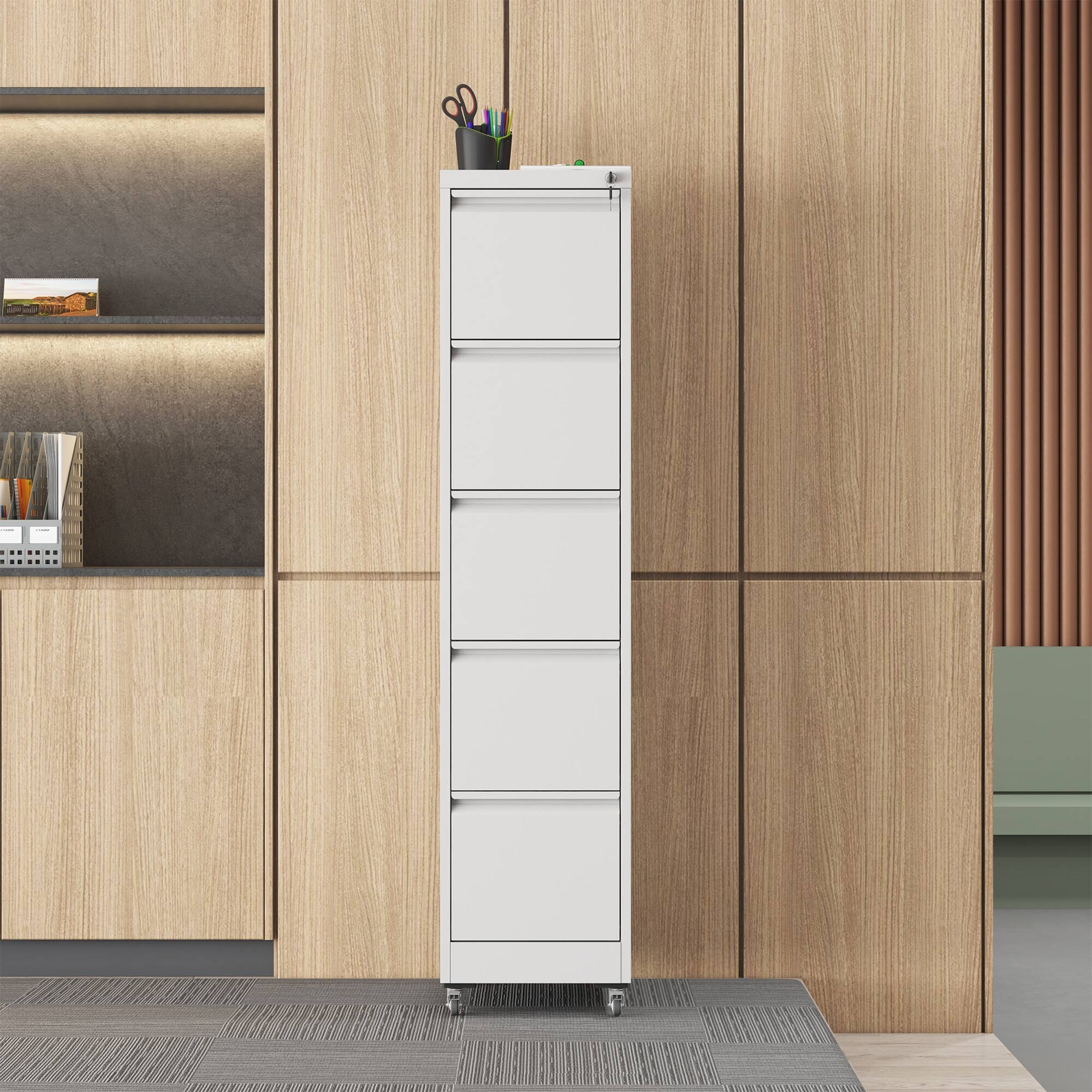 Boyel Living 5 Drawer Mobile Vertical Metal File Cabinet with Lock ...