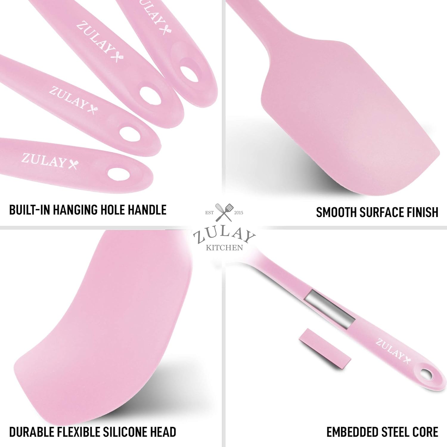 ZULAYX x ZULAYX, ZULAY x ZULAY, BUILT-IN HANGING HOLE HANDLE, ZULAY KITCHEN, SMOOTH SURFACE FINISH, ZULAYX x DURABLE FLEXIBLE SILICONE HEAD, EMBEDDED STEEL CORE, EST x 2015