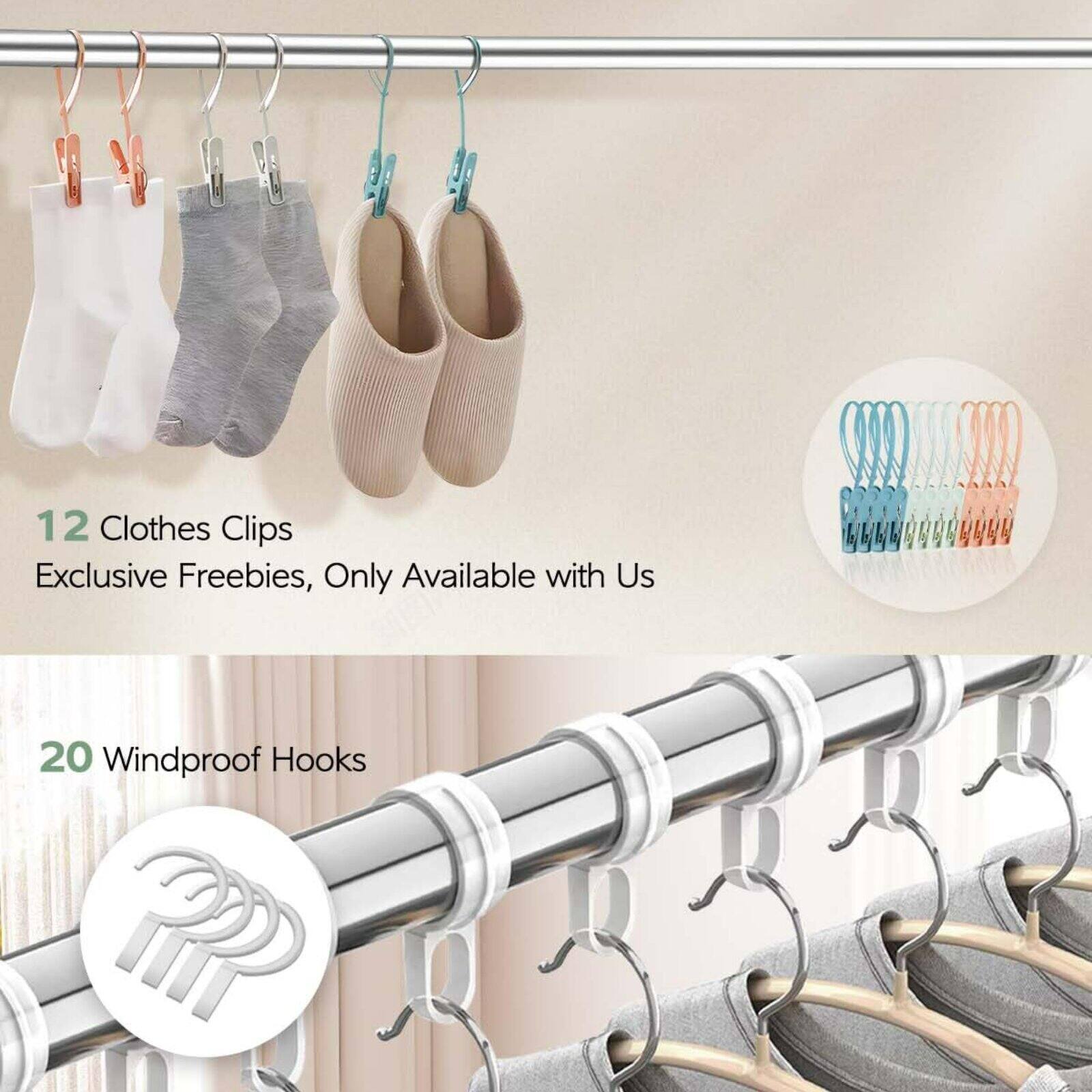 12 Clothes Clips  
Exclusive Freebies, Only Available with Us  

20 Windproof Hooks