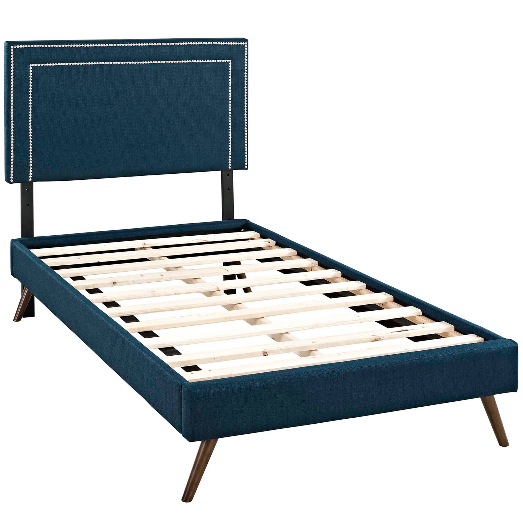 Alt View 2. Modway - Virginia Fabric Platform Bed with Round Splayed Legs - Azure.