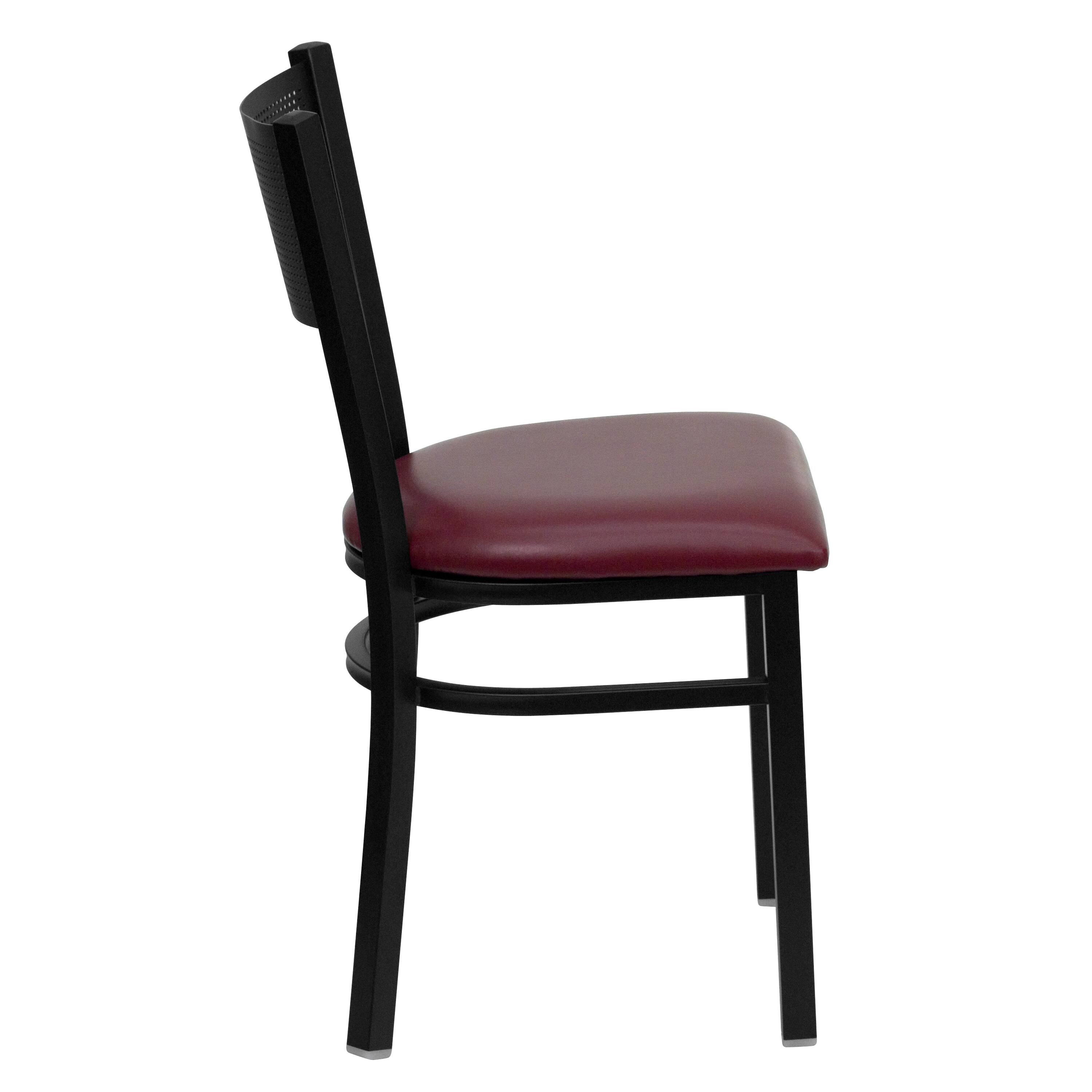 Alt View 3. Emma + Oliver - Grid Back Metal Restaurant Dining Chair - Burgundy Vinyl Seat/Black Metal Frame.