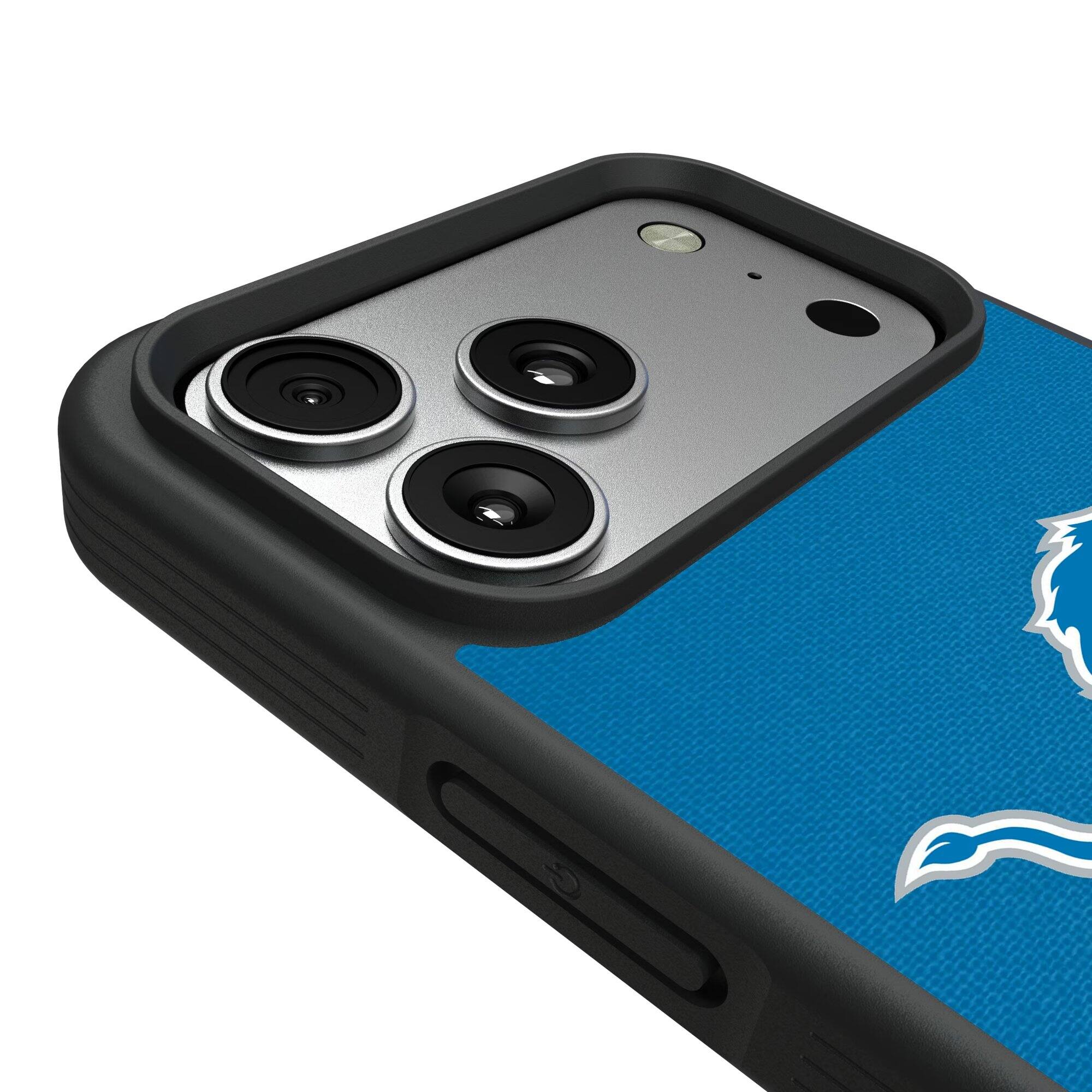Alt View 2. Keyscaper - Detroit Lions iPhone Stripe Design Bump Case - 15 Pro - Multicolor.