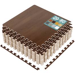 Sorbus - 80 Sq. Ft. Wood Grain Floor Tiles Foam Mat EVA Interlocking Mats Tile 3/8-Inch Thick Flooring Wood Mats w/Borders - Light Mahogany