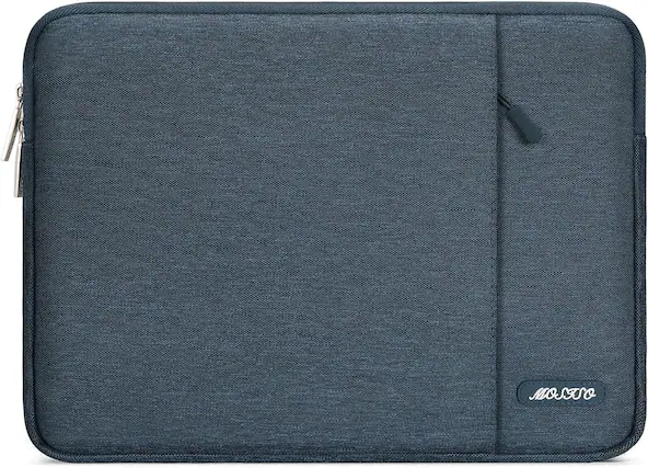 Front. mosiso - 14 inch Laptop Sleeve with Pocket, Polyester Vertical Case for ASUS Acer, HP Stream, Dell Latitude, Lenovo IdeaPad - Haze Blue.