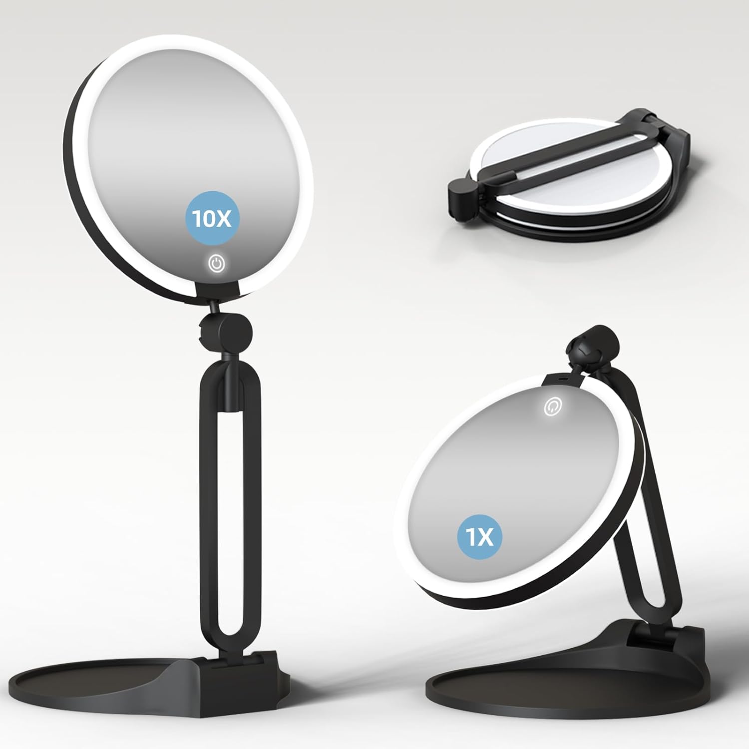 Front. Stamp n Camp - Magnifying Mirror with Light 30X/1X, Double Sided Travel Makeup Mirror with Lights and Magnification... - 10x-black.