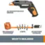 The text on the image is already grouped and correctly written. It reads: "WORX 4V SEMIAUTOMATIC DRIVER RELOADABLE CARTRIDGE 6 BITS 4V BATTERY CHARGER WHAT'S INCLUDED."