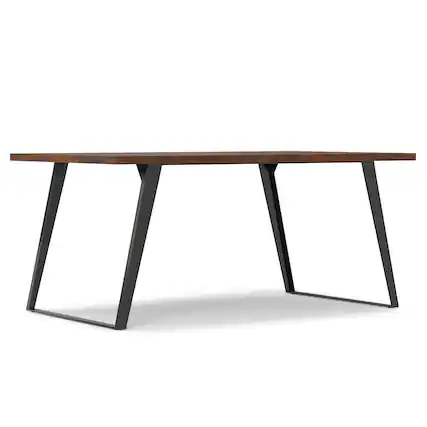 Front. Simpli Home - Lowry 66 inch x 40 inch Rectangle Modern Industrial Dining Table in Walnut Veneer - Walnut Veneer.
