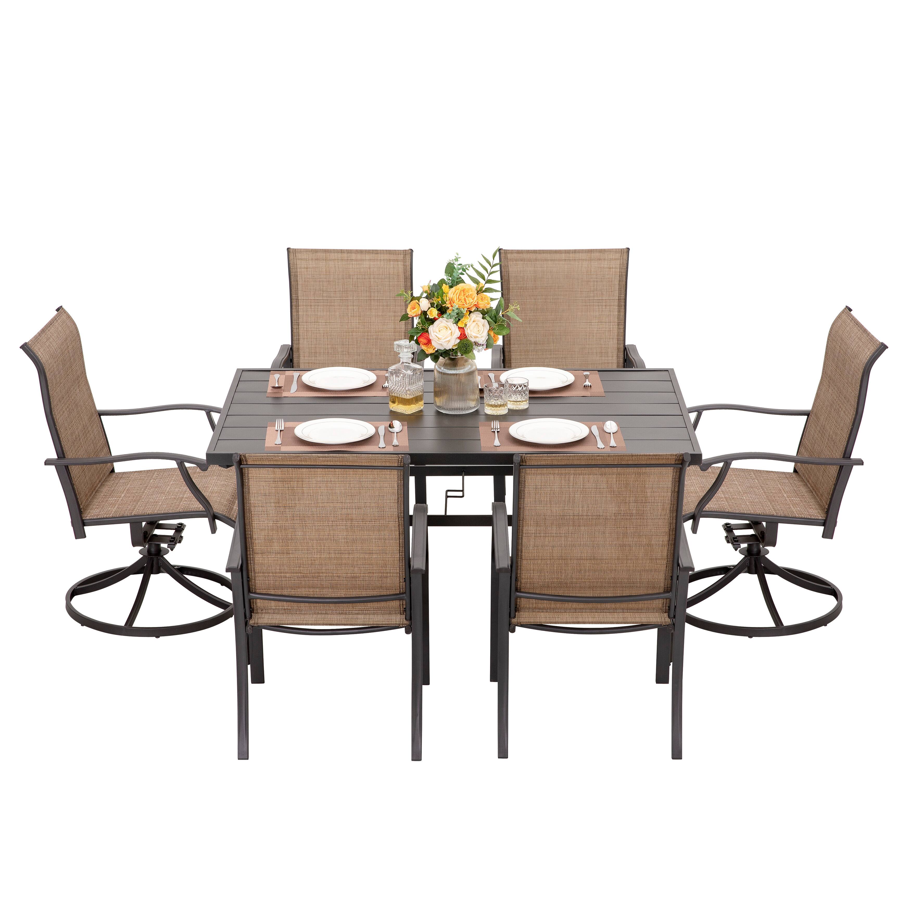 Alt View 10. Nuu Garden - 7-Piece Patio Outdoor Textilene and Metal Dining Set with Umbrella Hole - Brown and Black.