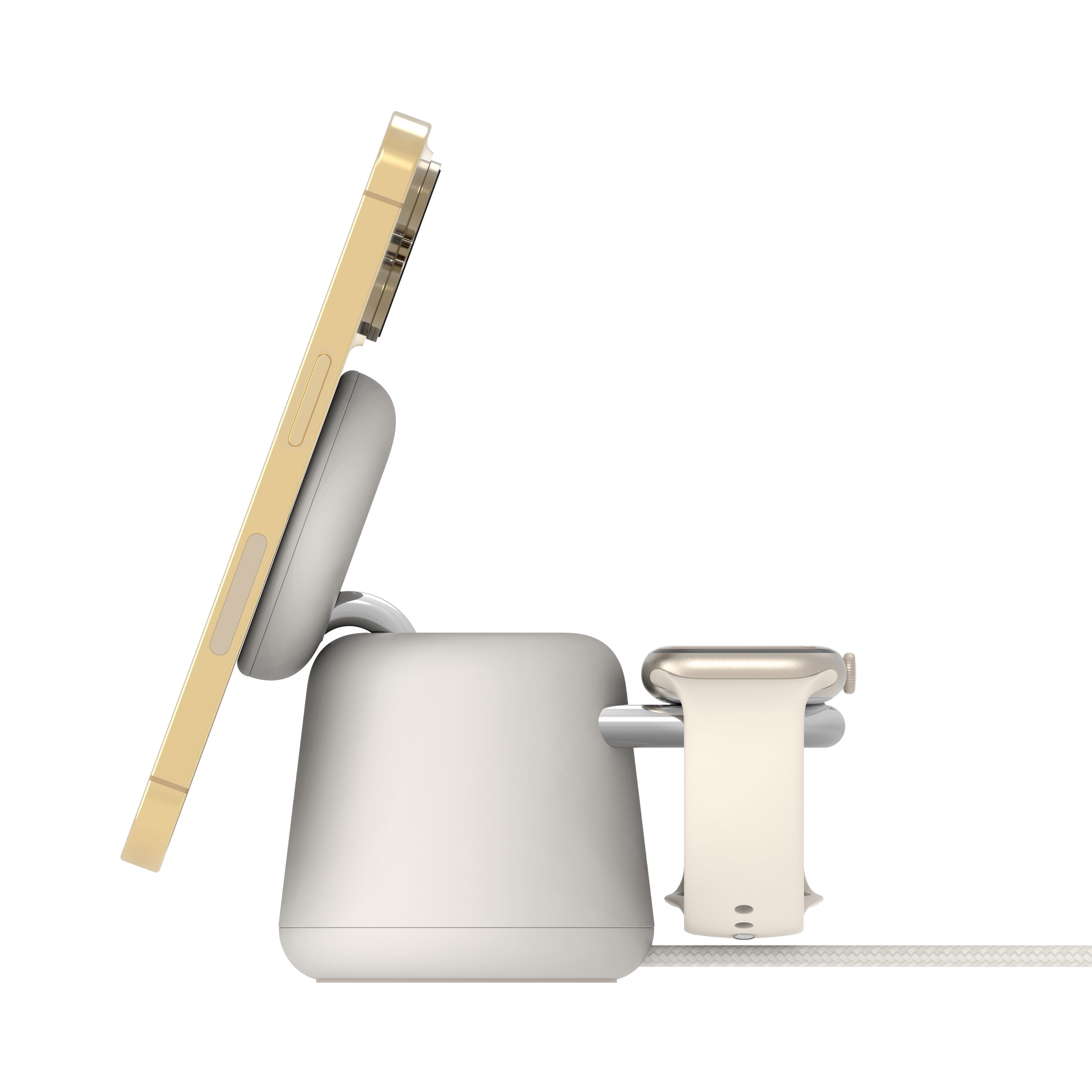 Alt View 1. Belkin - 2-in-1 MagSafe Wireless Charging Dock 15W Compatible with iPhone 17, 16, 15, 14, AirPods & more, with PSU - Sand.