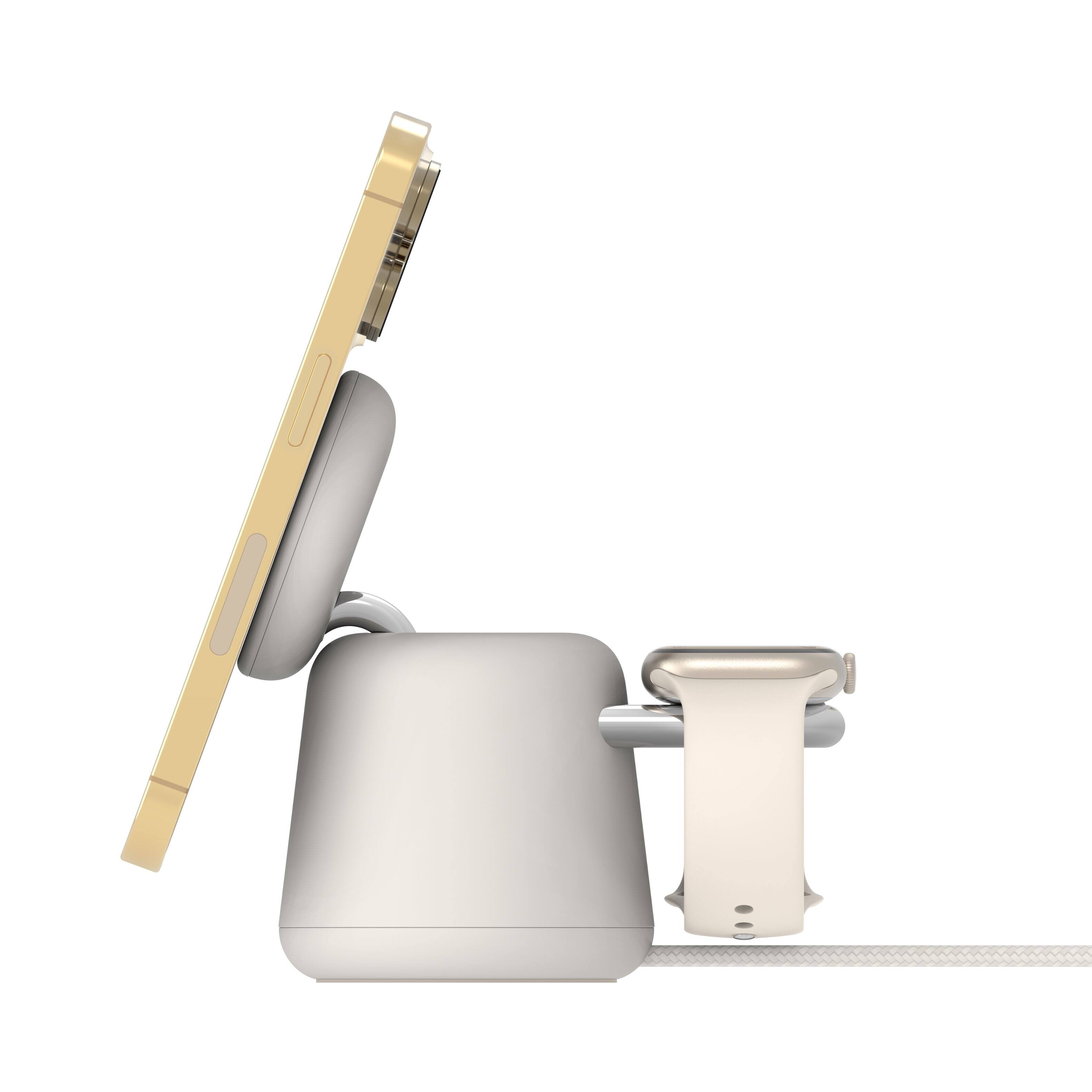 Alt View 1. Belkin - 2-in-1 MagSafe Wireless Charging Dock 15W Compatible with iPhone 17, 16, 15, 14, AirPods & more, with PSU - Sand.