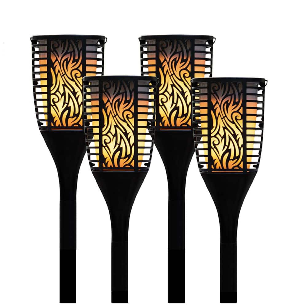 Theater Solutions by Goldwood - TT100 Fully Wireless Rechargeable Battery Bluetooth Tiki Torch Speaker 4 Pack Lanterns Link Up to 99 Speakers Wirelessly - Black