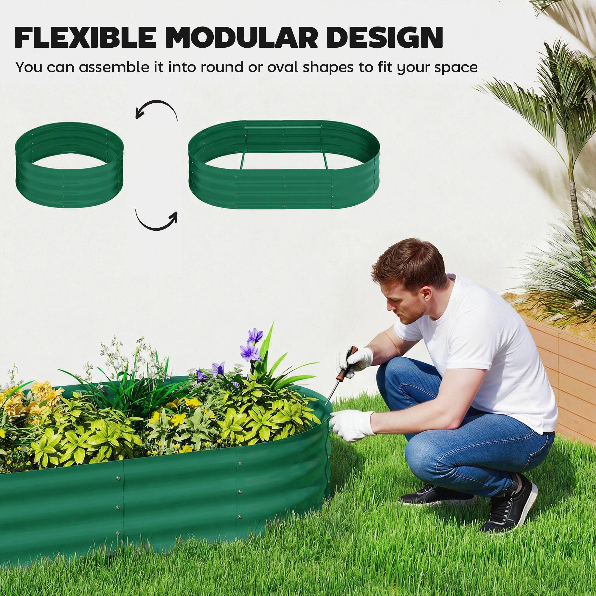 FLEXIBLE MODULAR DESIGN  
You can assemble it into round or oval shapes to fit your space