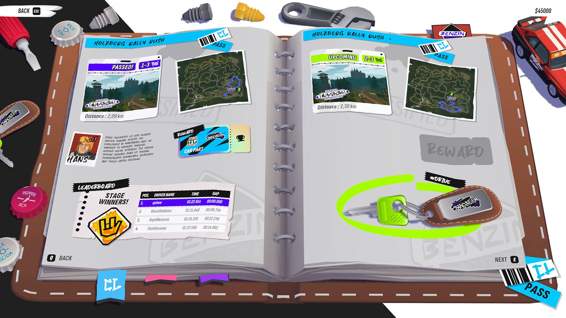 **HOLZBERG RALLY BUSH**

**1-3 Poss PASSED!**

**EL PASS HOLZBERG RALLY RUSH UPCOMING 2-3**

**BENZIN - EL PASS $45000**

**Distance: 2.09 km**

**LEADERBOARD WINNERS!**

1. quisee - 01:22.914 - 00:00.000
2. BlazeGladiator - 01:31.648 - 00:08.734
3. RegidNemesis - 01:35.150 - 00:12.236
4. DeshDynome - 01:37.596 - 00:14.682

**Distance: 2.30 km**

**REWARD**

**NEXT**

**PASS**