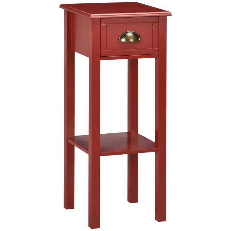 Front. PULUZ - 2-Tier Side Table with Drawer and Shelf, End Table for Living Room and Hallway - Red.