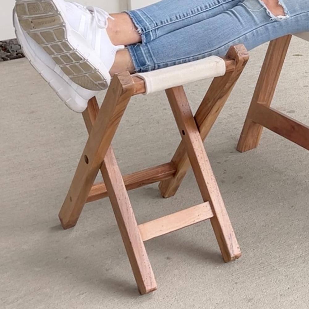 Left. AmeriHome - AmeriHome Acacia and Canvas Folding Stool - Brown/Natural.