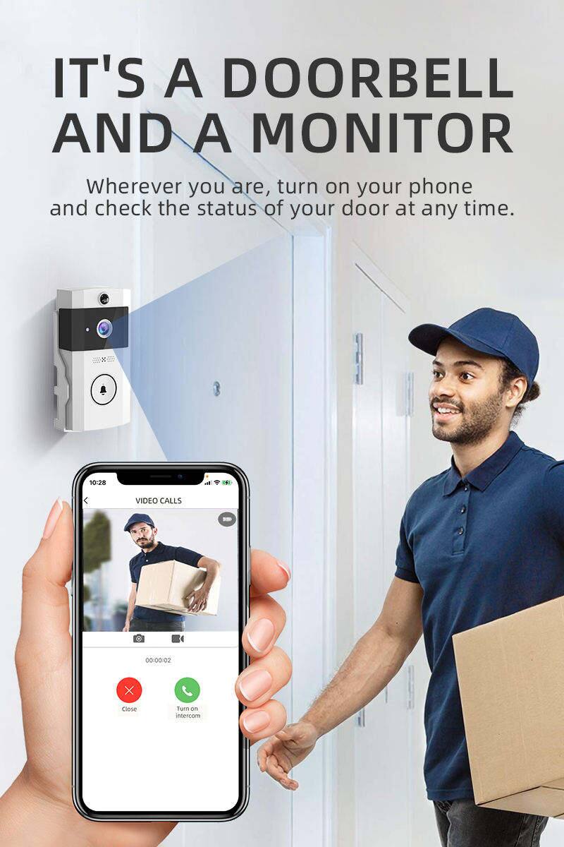 IT'S A DOORBELL AND A MONITOR

Wherever you are, turn on your phone and check the status of your door at any time.

10:28 VIDEO CALLS 00:00/02

Close

Turn on intercom
