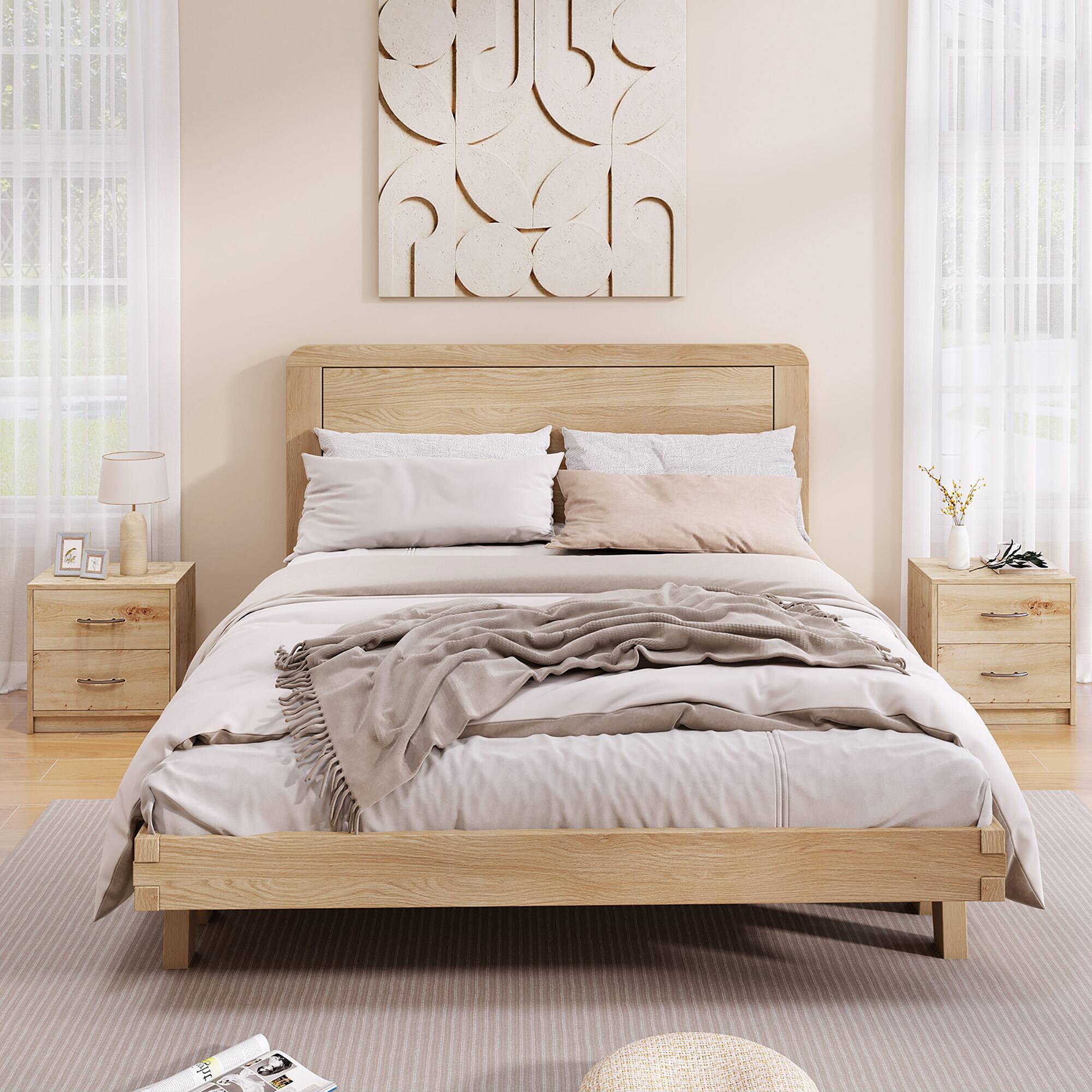 Alt View 1. Gymax - Gymax 2PCS 2-Drawer Nightstand Modern Bedside Table w/ Storage for Living Room Bedroom Oak - Oak.