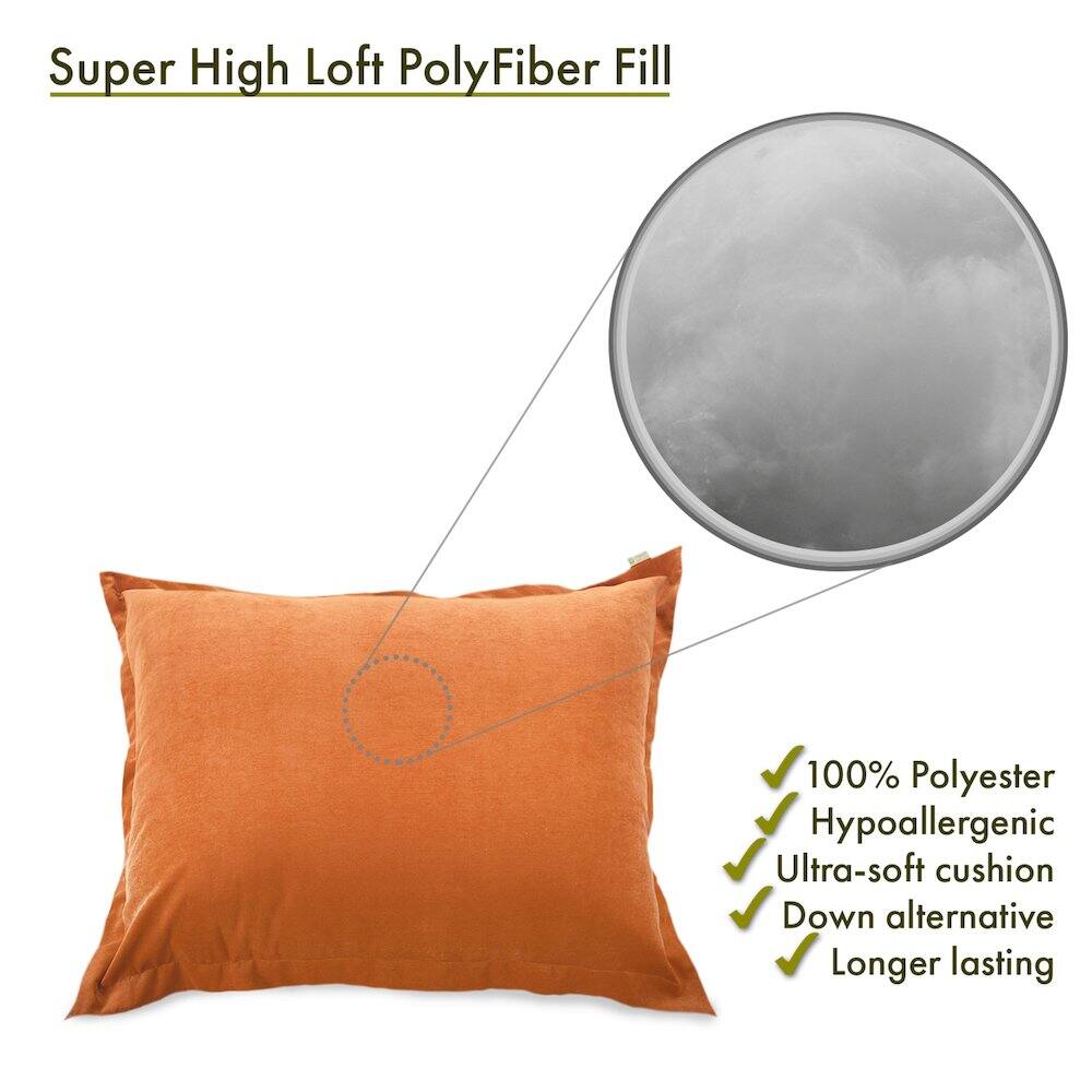 Super High Loft PolyFiber Fill

- 100% Polyester
- Hypoallergenic
- Ultra-soft cushion
- Down alternative
- Longer lasting