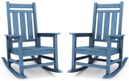 SERWALL - Oversized Outdoor Rocking Chair Set of 2, HDPE All-Weather Patio Rocking Chairs for Porch - Blue