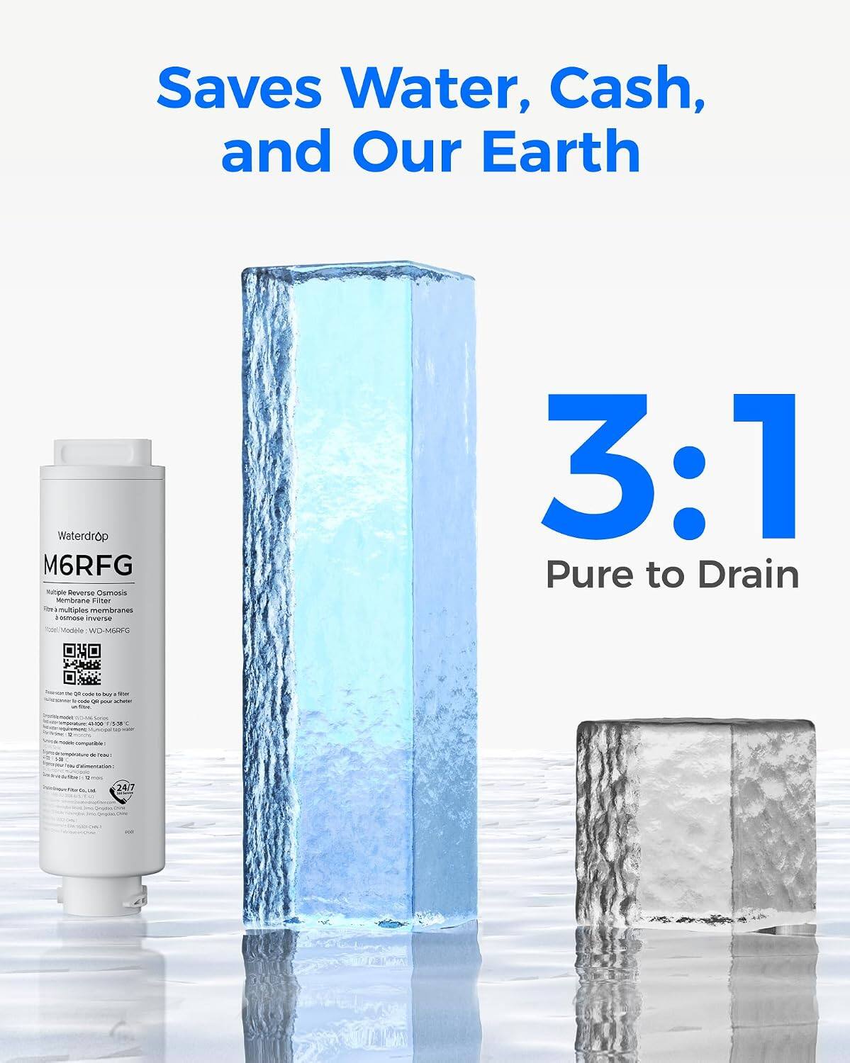 Saves Water, Cash, and Our Earth

Waterdrop M6RFG
Multiple Reverse Osmosis Membrane Filter

3:1 Pure to Drain
