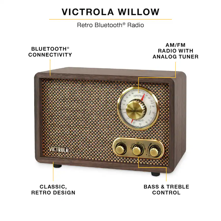 Victrola Retro Wood Bluetooth AM/FM Radio Walnut VRS-2800-WLN