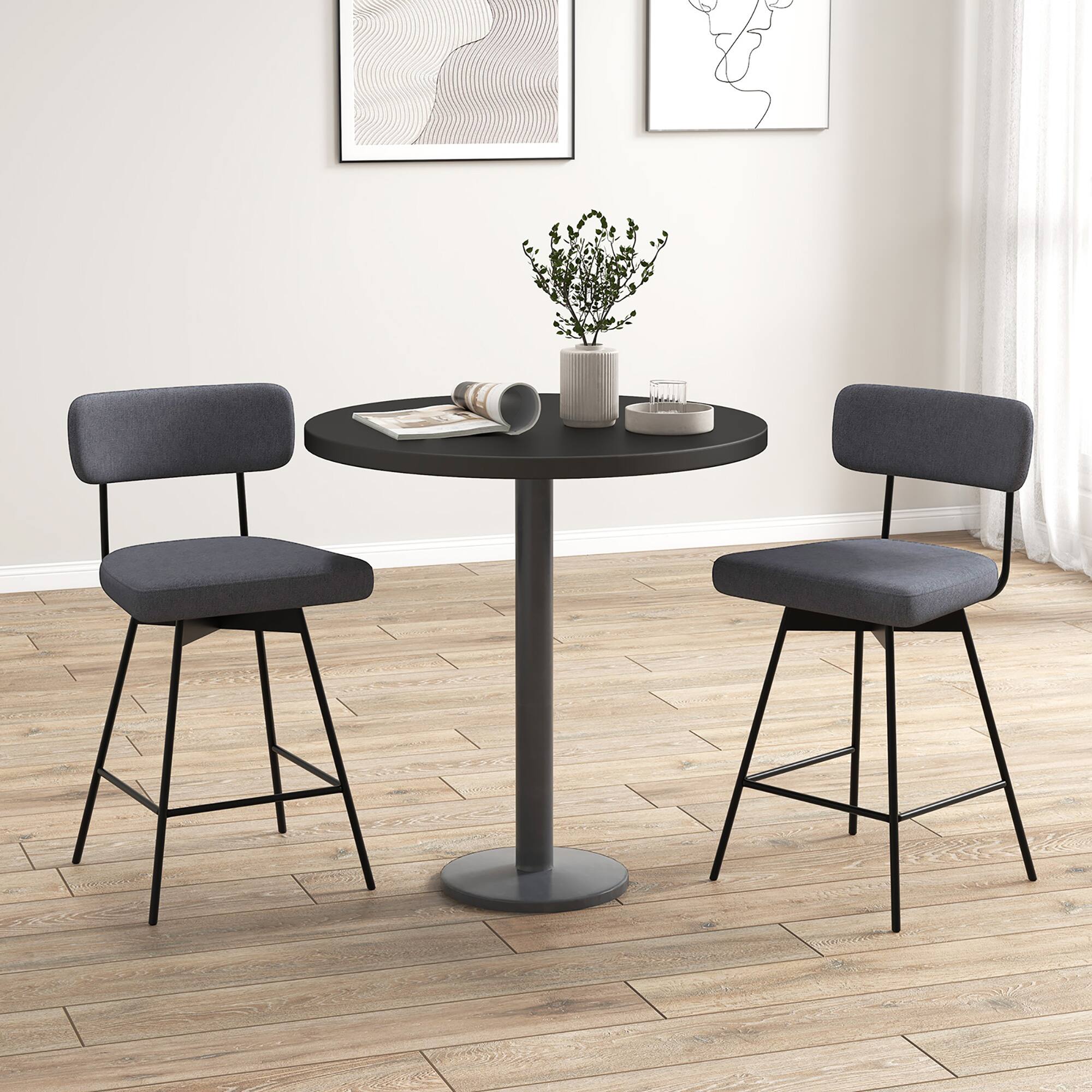 Alt View 1. Gymax - Gymax Bar Stools Set of 2 Modern Upholstered 360ºSwivel Bar Chairs 25'' Counter Height Barstools Grey - Grey.
