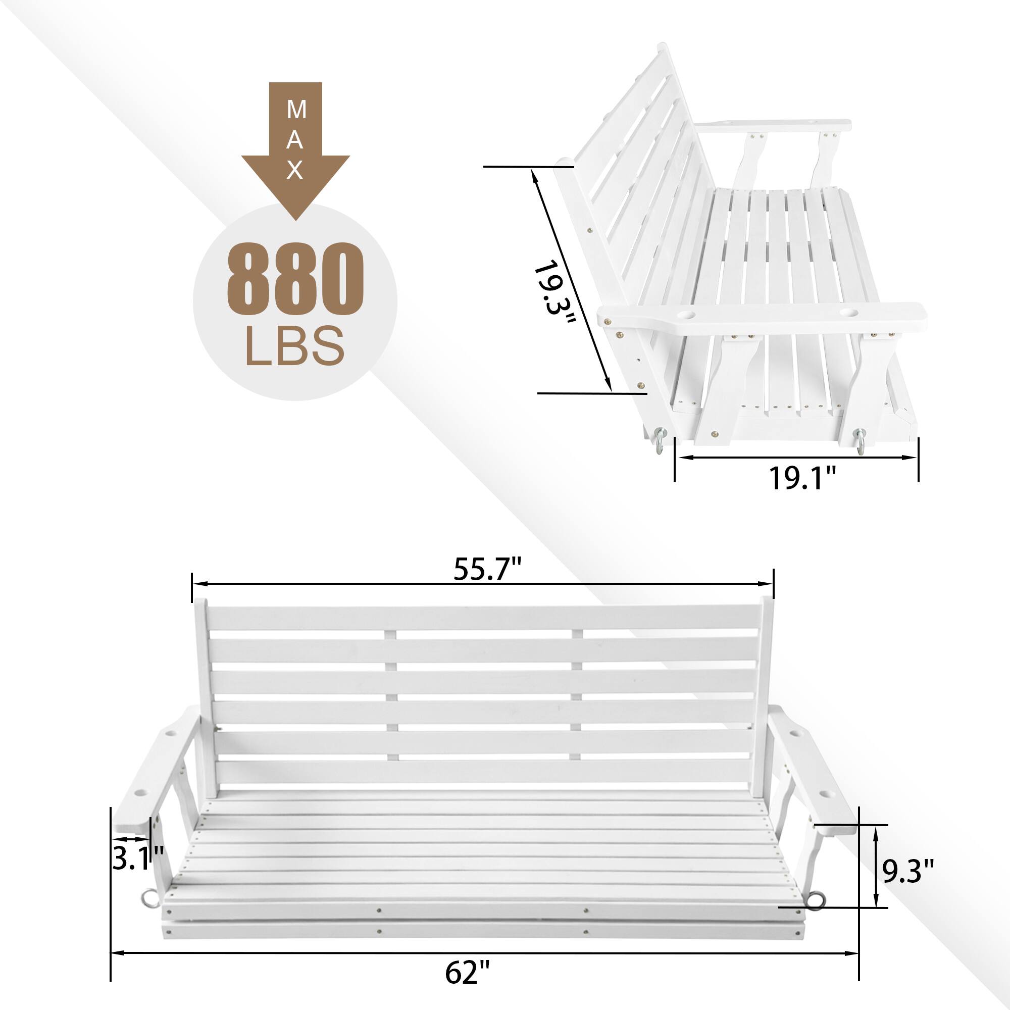 M AX  
880 LBS  
19.3"  
19.1"  
55.7"  
3.1"  
9.3"  
62"