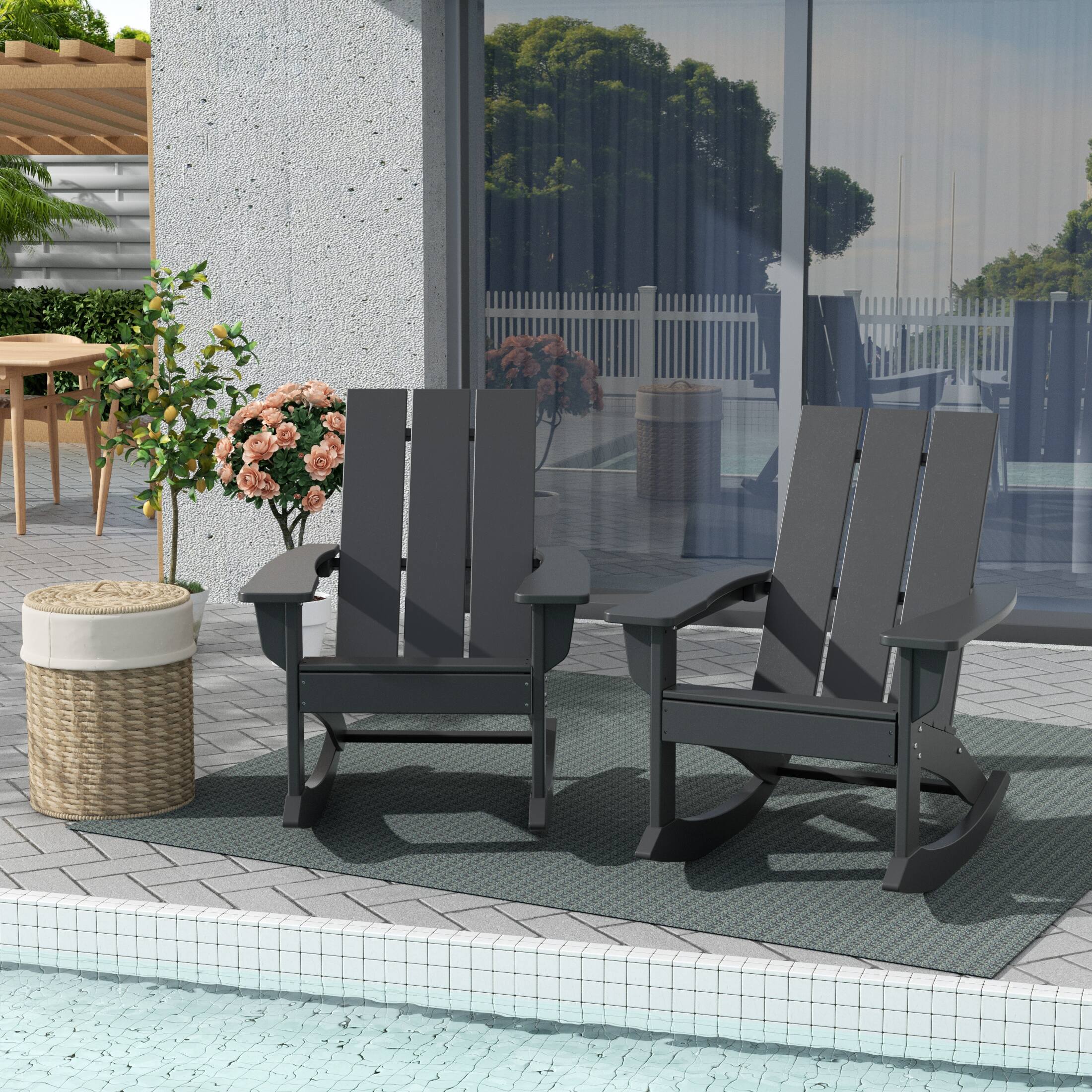Angle. WestinTrends - WestinTrends Ashore Outdoor Patio Modern Adirondack Rocking Chair (Set of 2) - Gray.