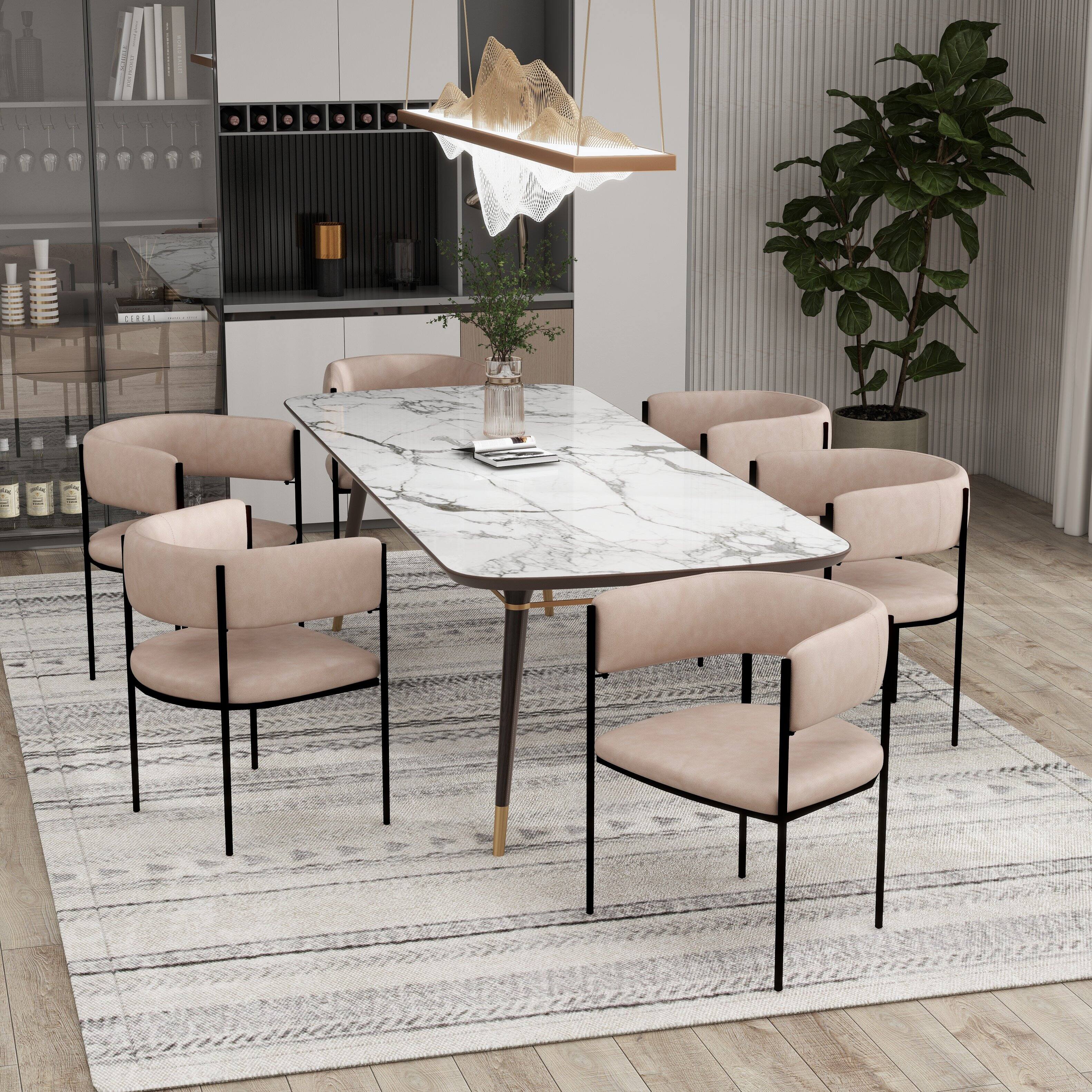 Angle. LeisureMod - Cyril 2-PCS Modern Dining Armchair - U-Shaped Accent Chair with Iron Base - Taupe.